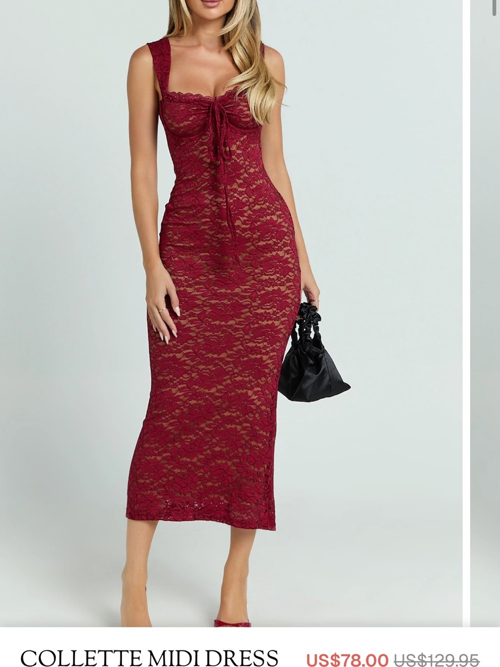 Collette Midi Lace Dress in Wine